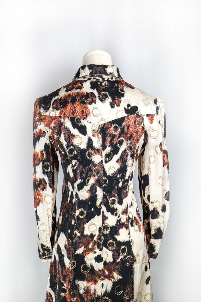 Roberto Cavalli 2000s Cow Print Shirt Dress with Gold Ring Accents