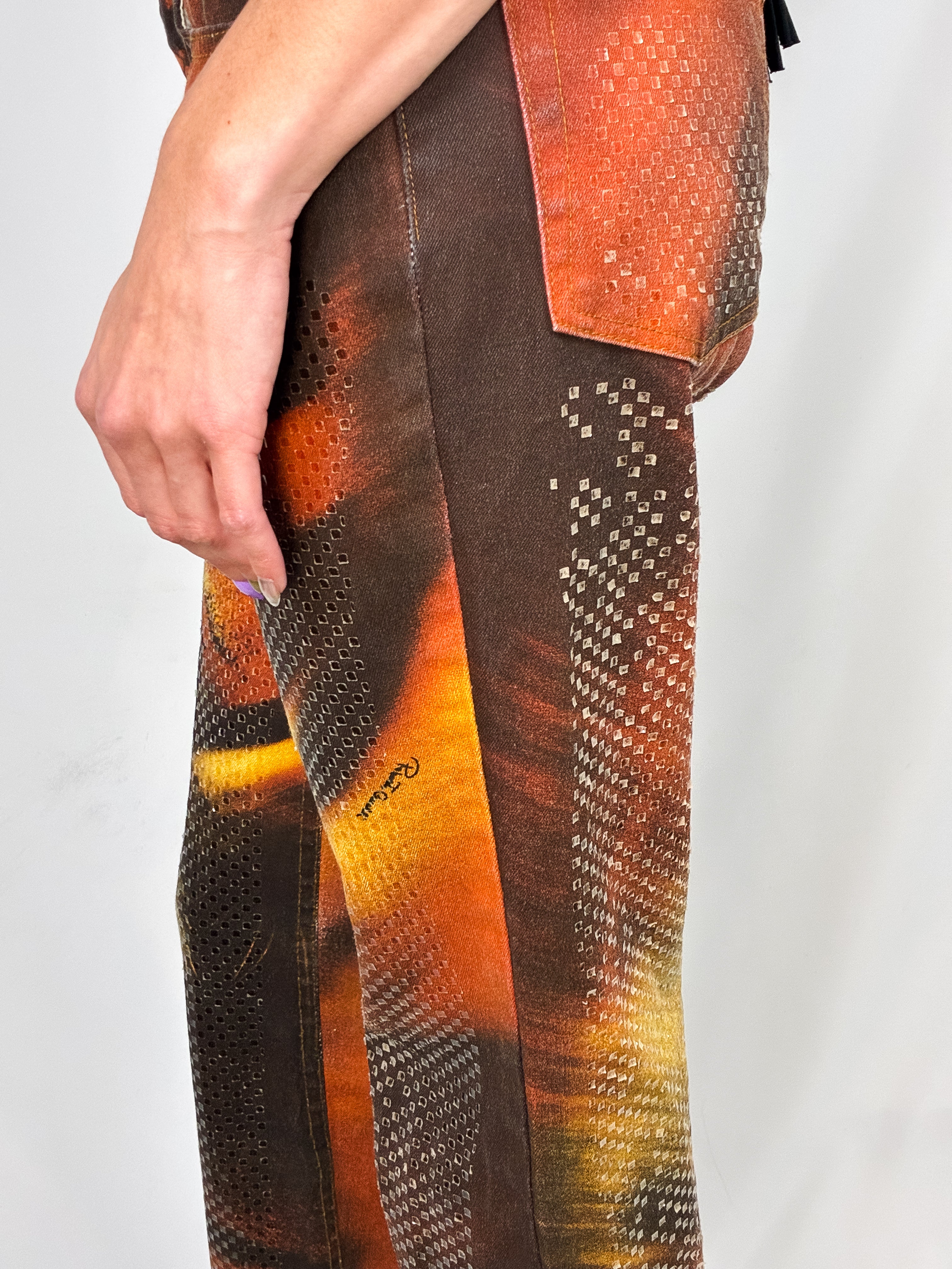 Roberto Cavalli FW 2000 Crystal Embellished Tiger Print Jeans - W28/29