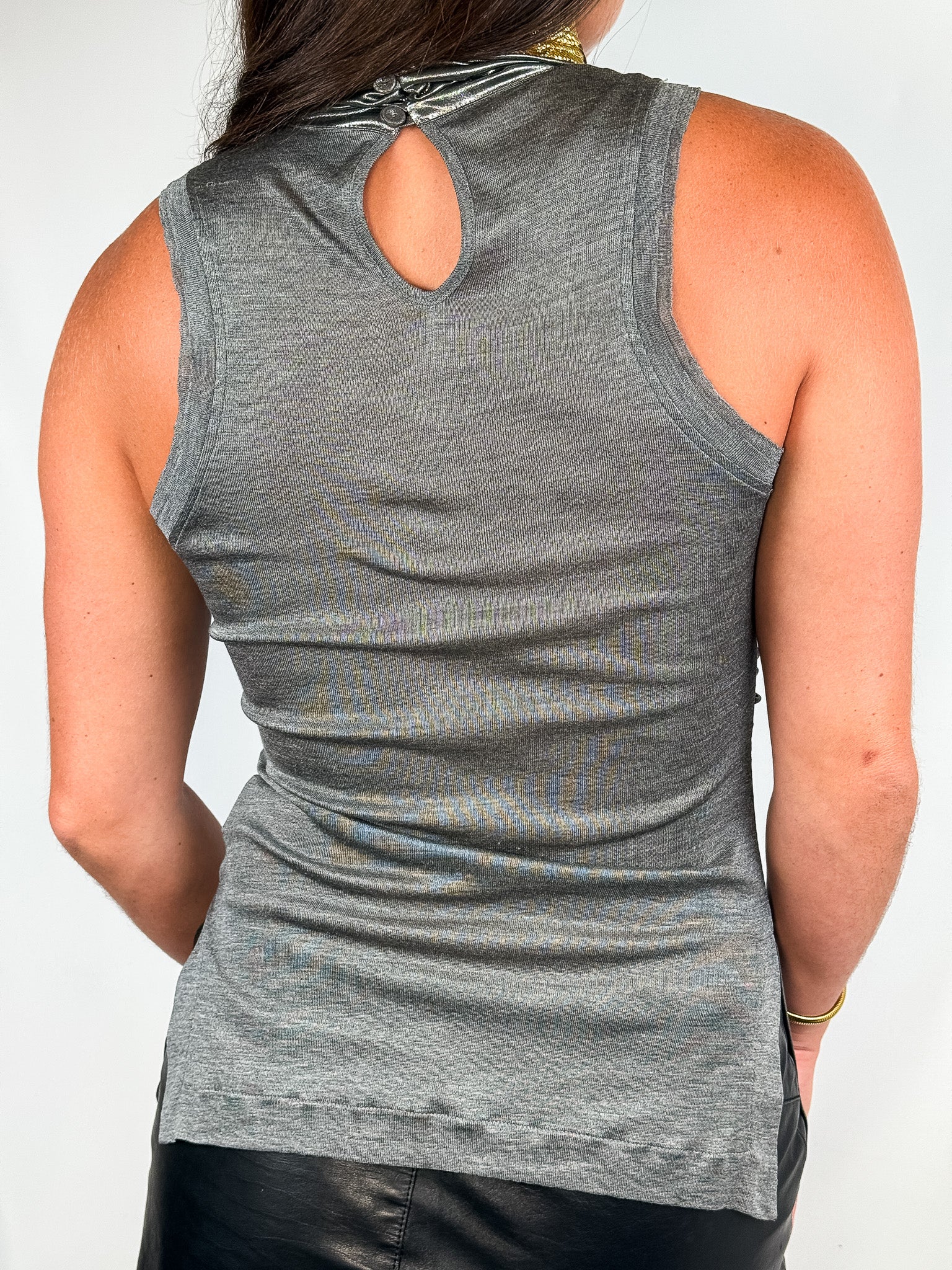 Gianfranco Ferré 2000s Pewter Metallic Mock Neck Top - S/M