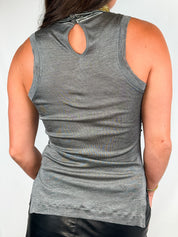 Gianfranco Ferré 2000s Pewter Metallic Mock Neck Top - S/M