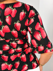 Roberto Cavalli Beachwear 2000s Black Strawberry Print Bell Sleeve Top - S/M