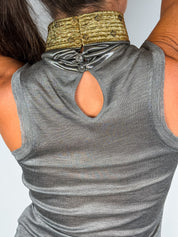 Gianfranco Ferré 2000s Pewter Metallic Mock Neck Top - S/M