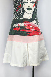 Custo Barcelona 2000s Green and Pink Graphic Drop Waist Mini Dress