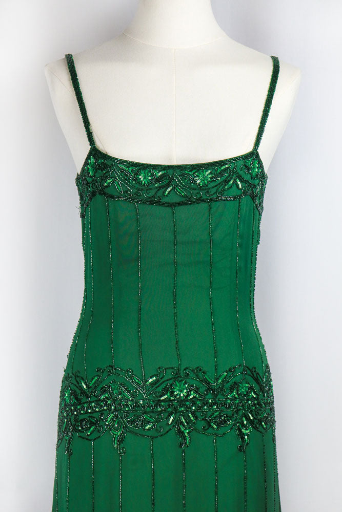 Vintage Silk Green Beaded Mini Dress