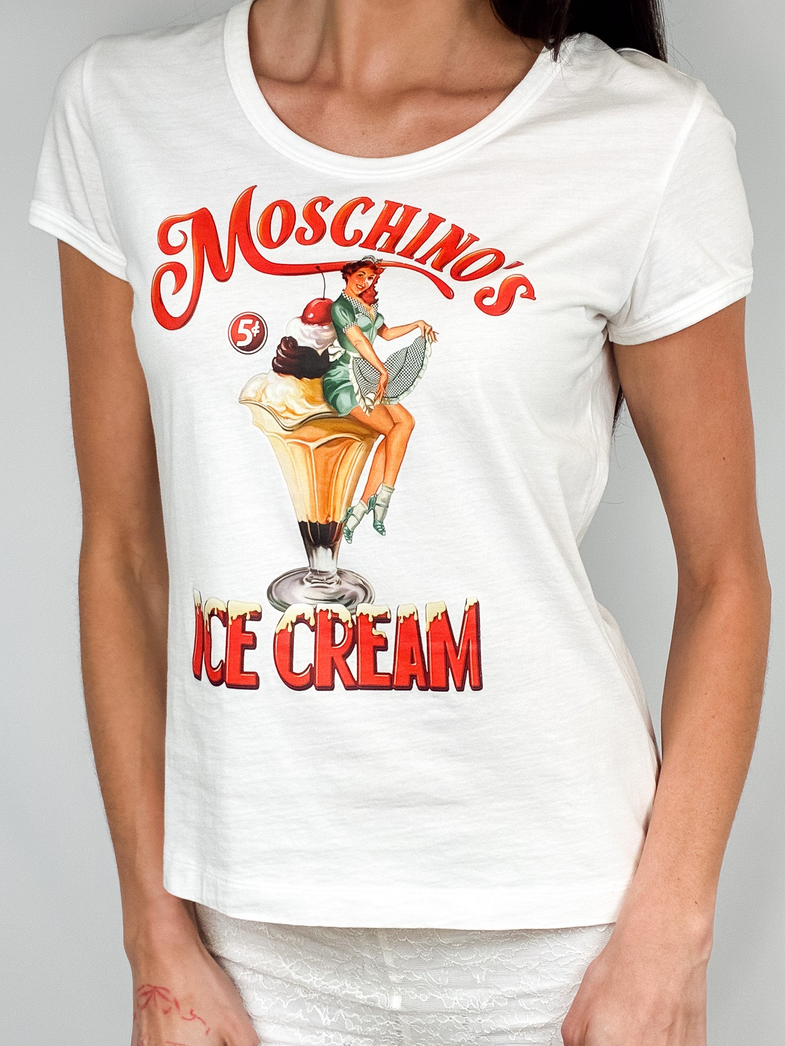 Moschino Couture Ice Cream Pin-Up Graphic Tee - M