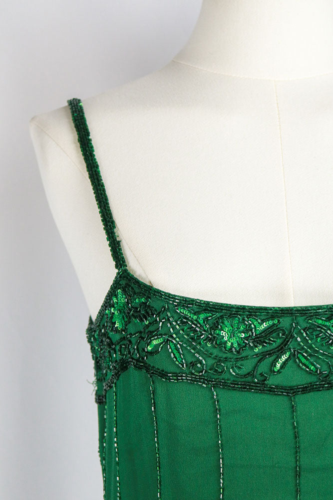 Vintage Silk Green Beaded Mini Dress Sourced by Scottie Vintage Silk Green Beaded Mini Dress Sourced by Scottie