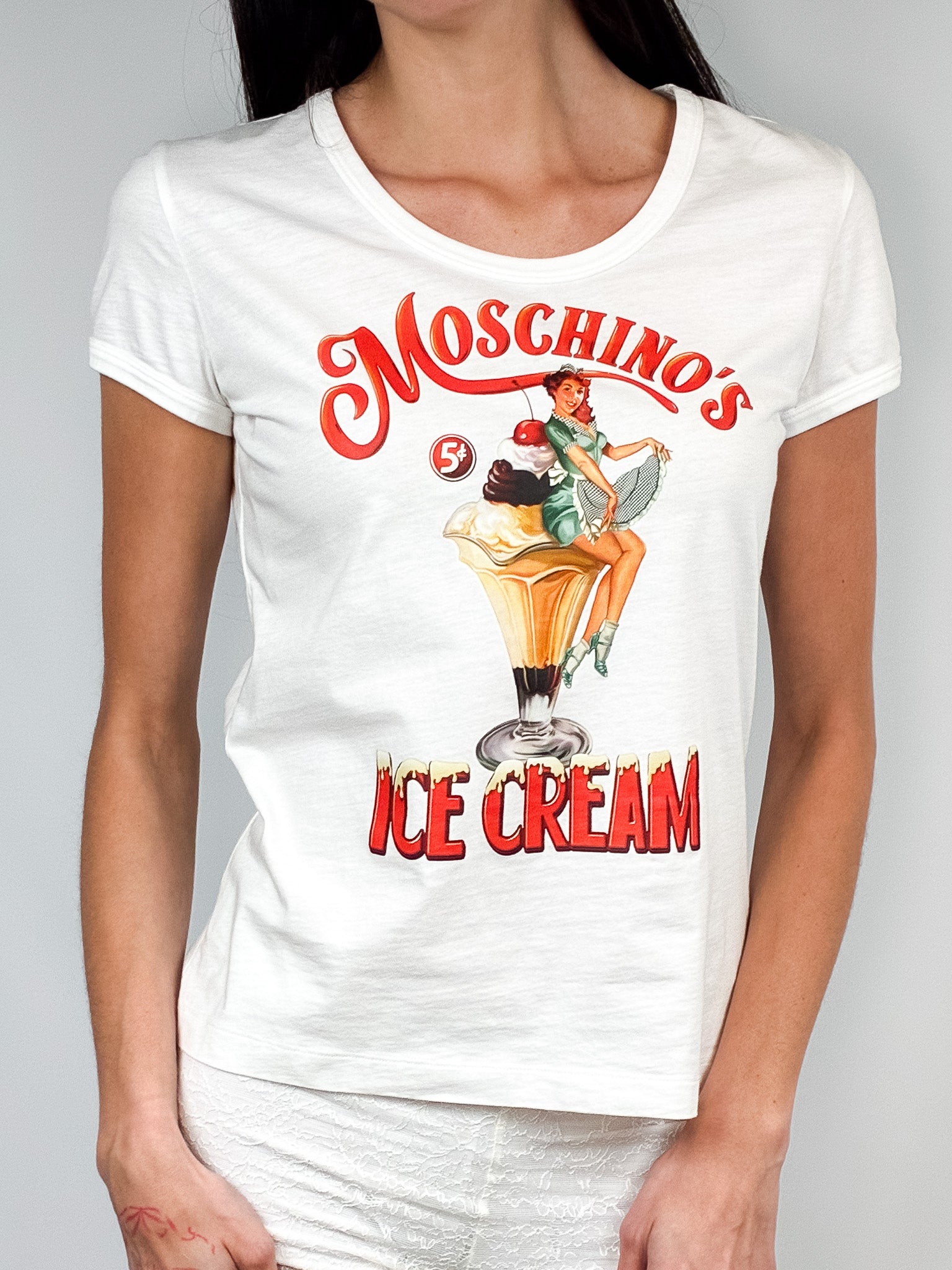 Moschino Couture Ice Cream Pin-Up Graphic Tee - M