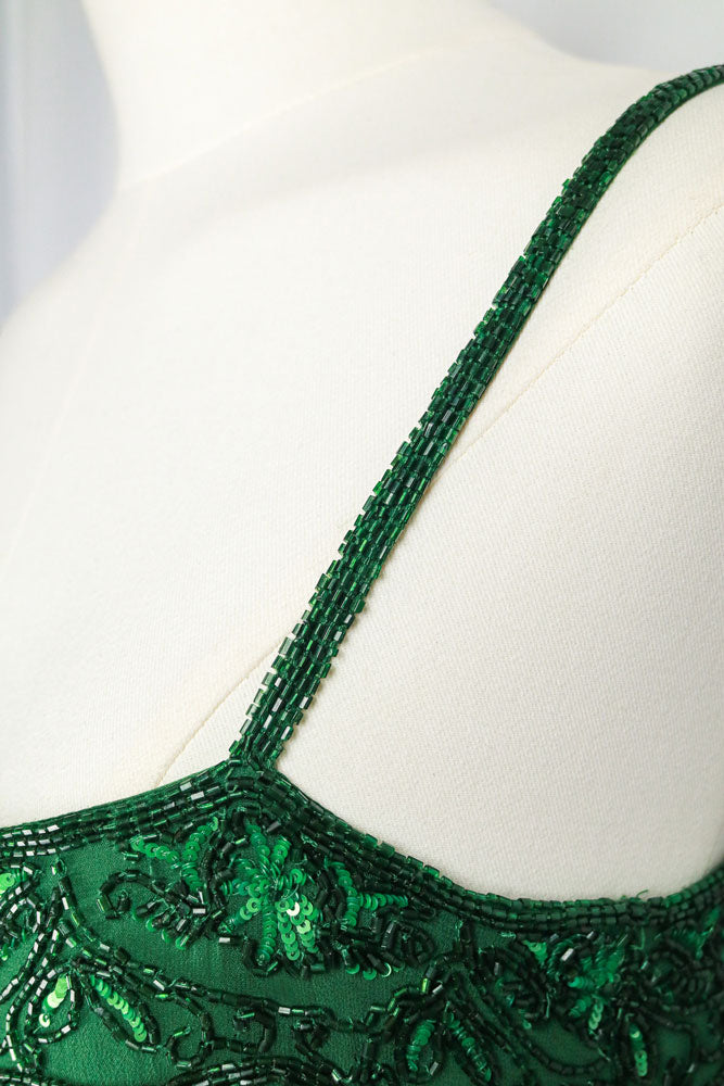 Vintage Silk Green Beaded Mini Dress