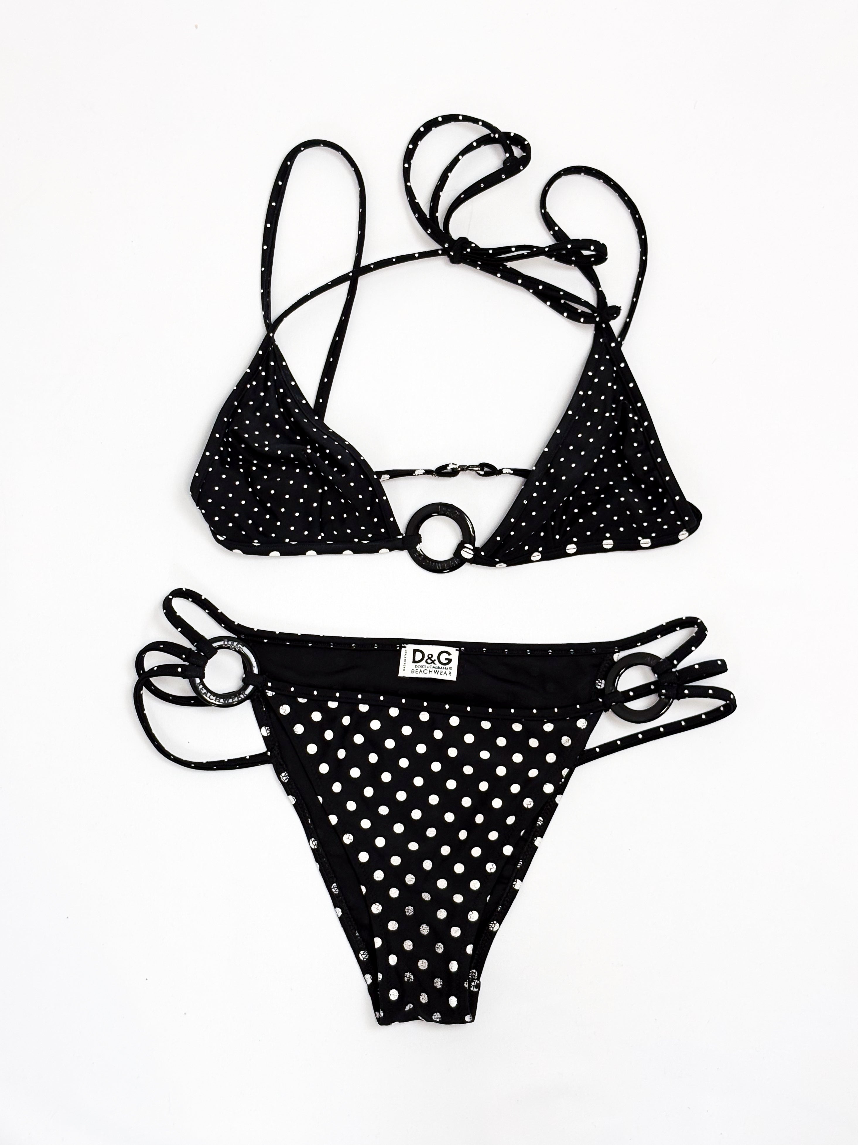 D&G Dolce & Gabbana 2000s Black and White Polka Dot Bikini Set - S