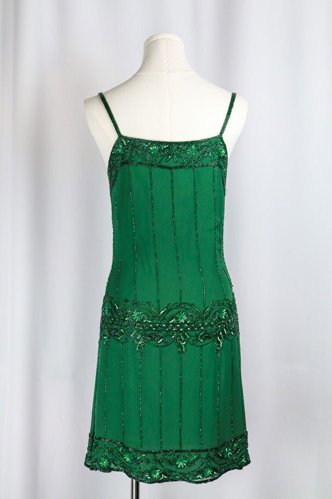 Vintage Silk Green Beaded Mini Dress