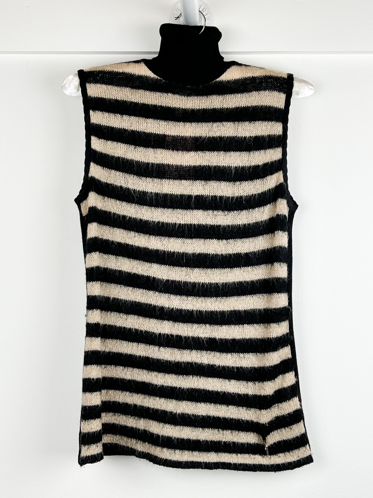Ferre Studio 2000s Black Cream Stripe Mohair Blend Turtleneck Vest - S