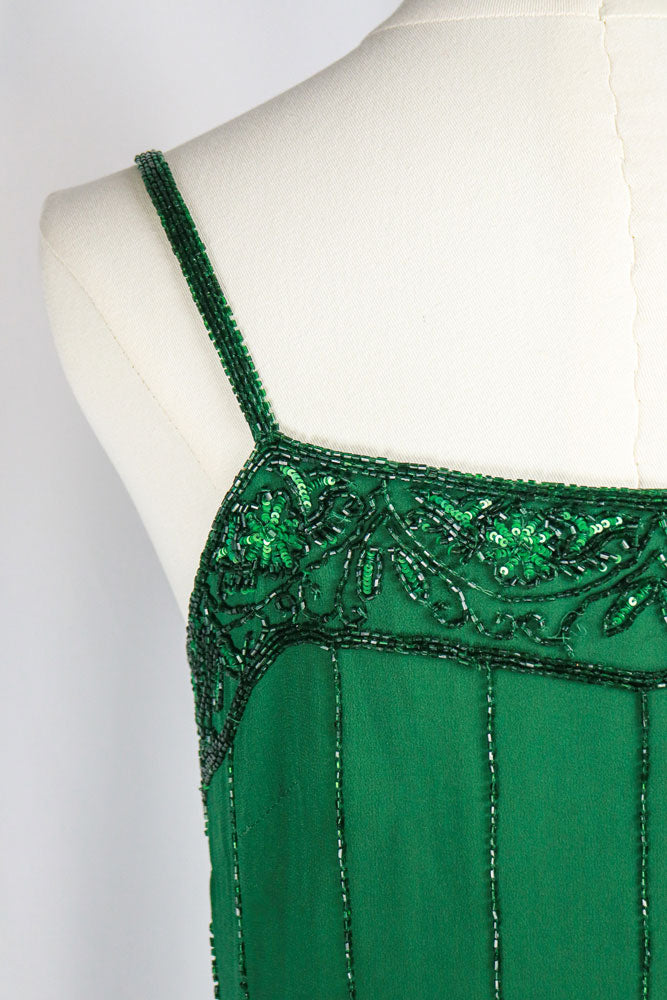 Vintage Silk Green Beaded Mini Dress