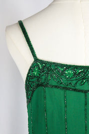 Vintage Silk Green Beaded Mini Dress