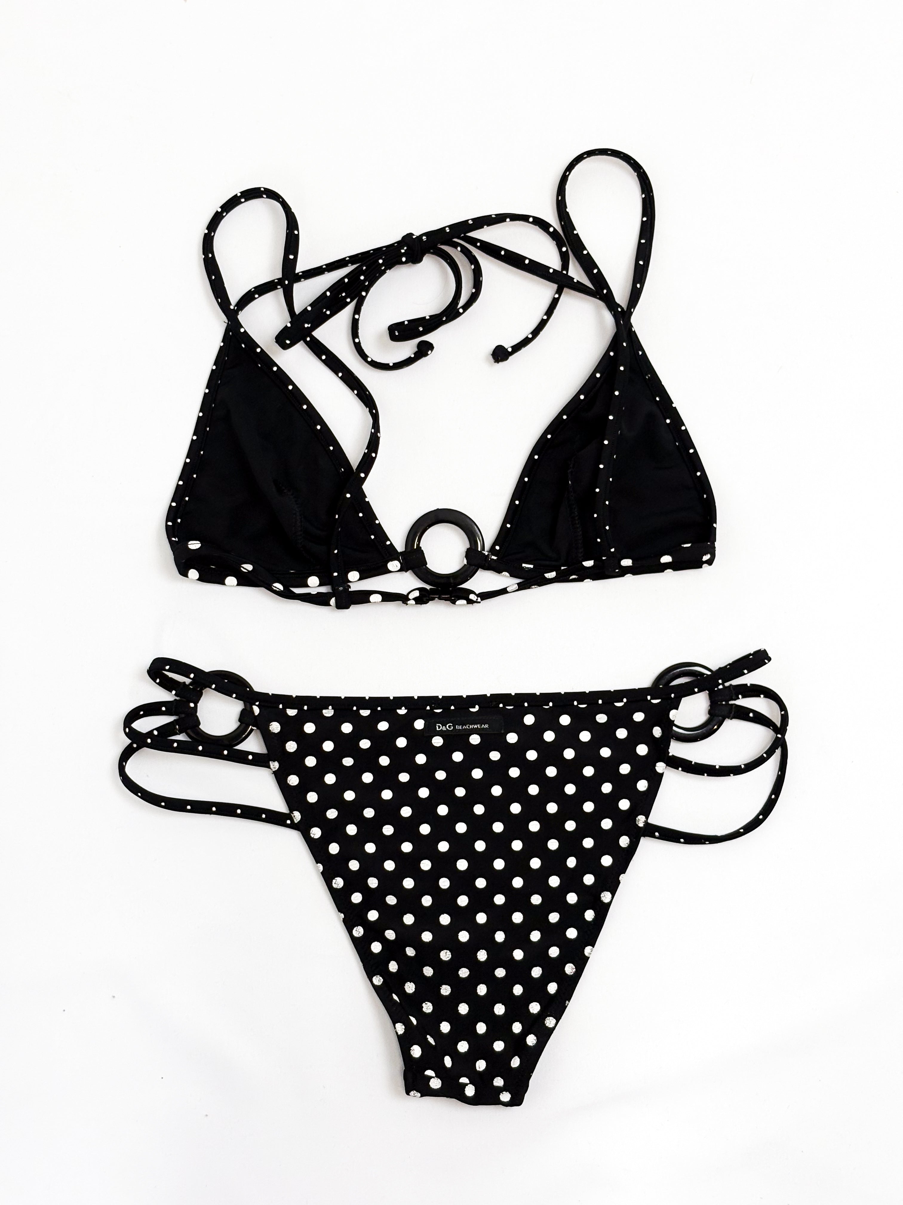 D&G Dolce & Gabbana 2000s Black and White Polka Dot Bikini Set - S