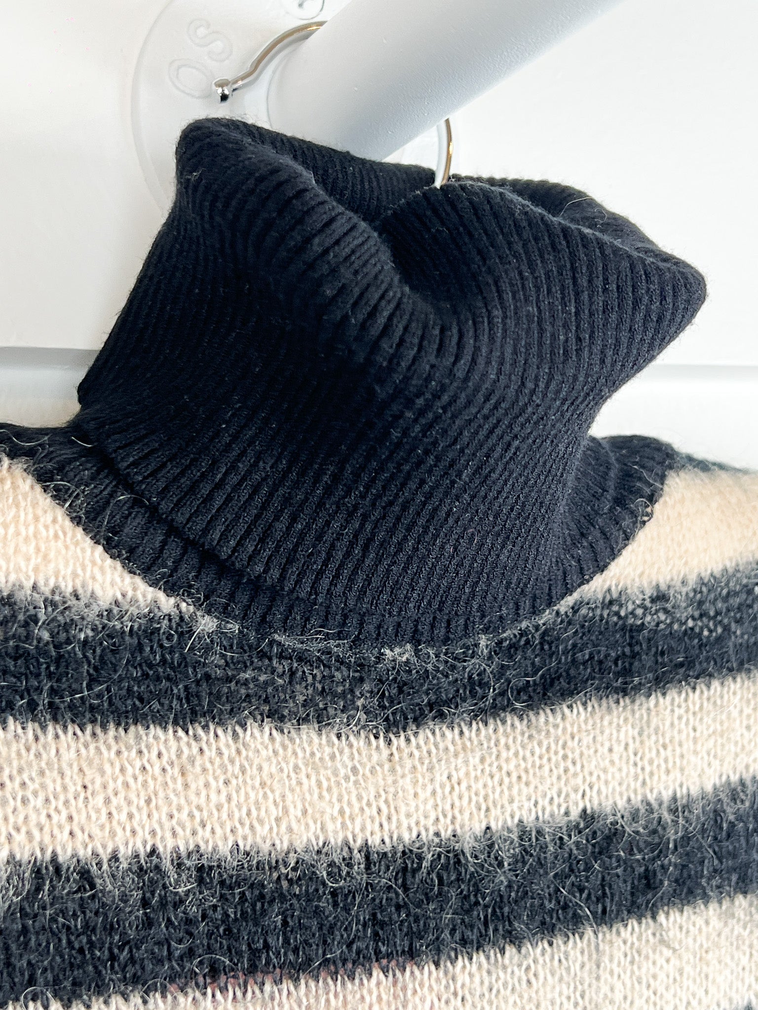 Ferre Studio 2000s Black Cream Stripe Mohair Blend Turtleneck Vest - S