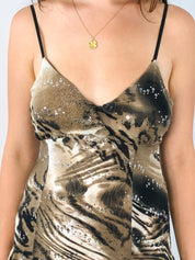 2000s Animal Print Sequin Mesh Handkerchief Mini Dress - S/M