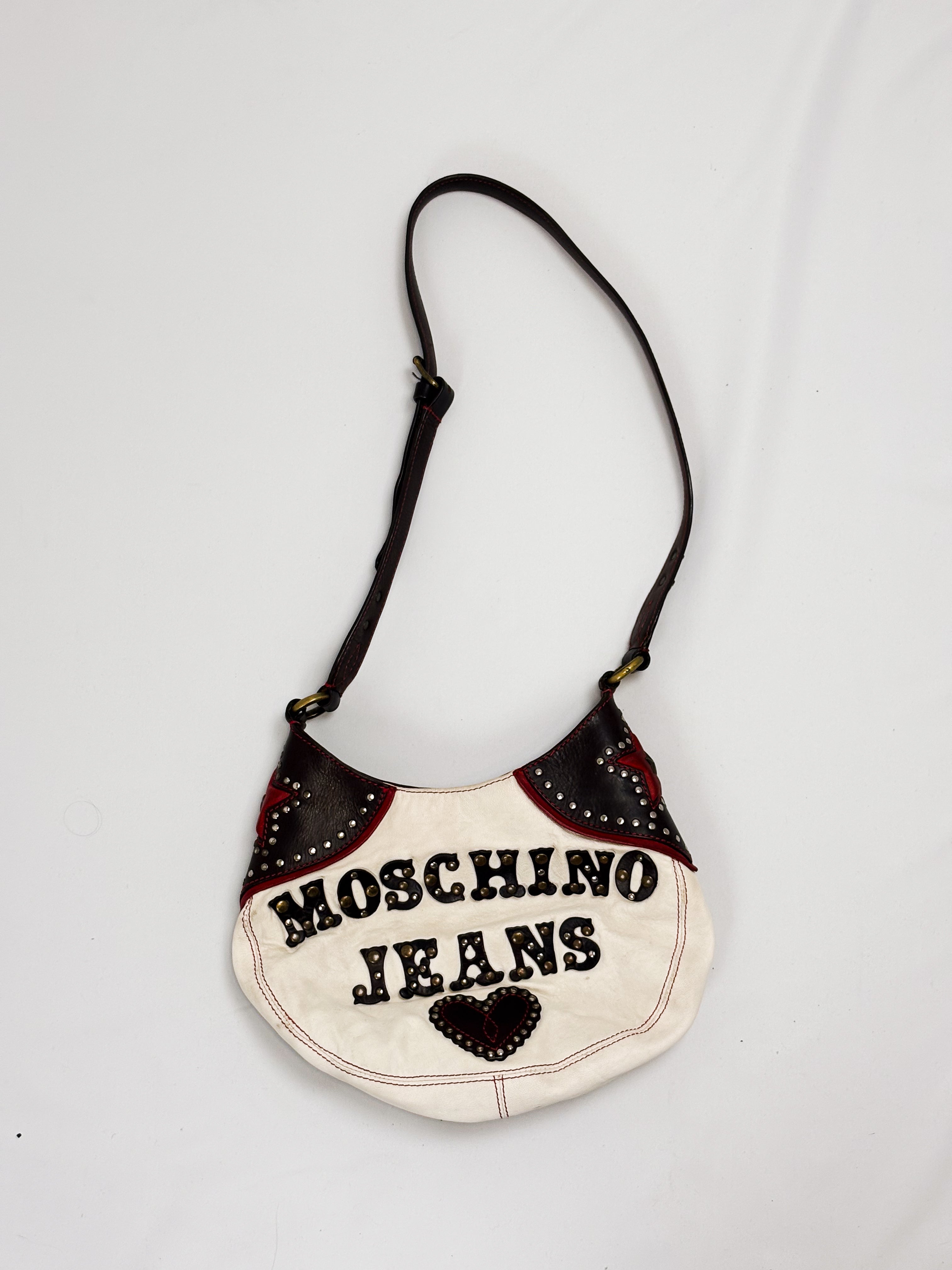 Moschino Jeans 2000s Studded Spellout Leather Shoulder Bag