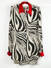 Studio 0101 by Ferre 1990s Zebra Print Silk Blend Blouse - M