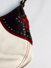 Moschino Jeans 2000s Studded Spellout Leather Shoulder Bag