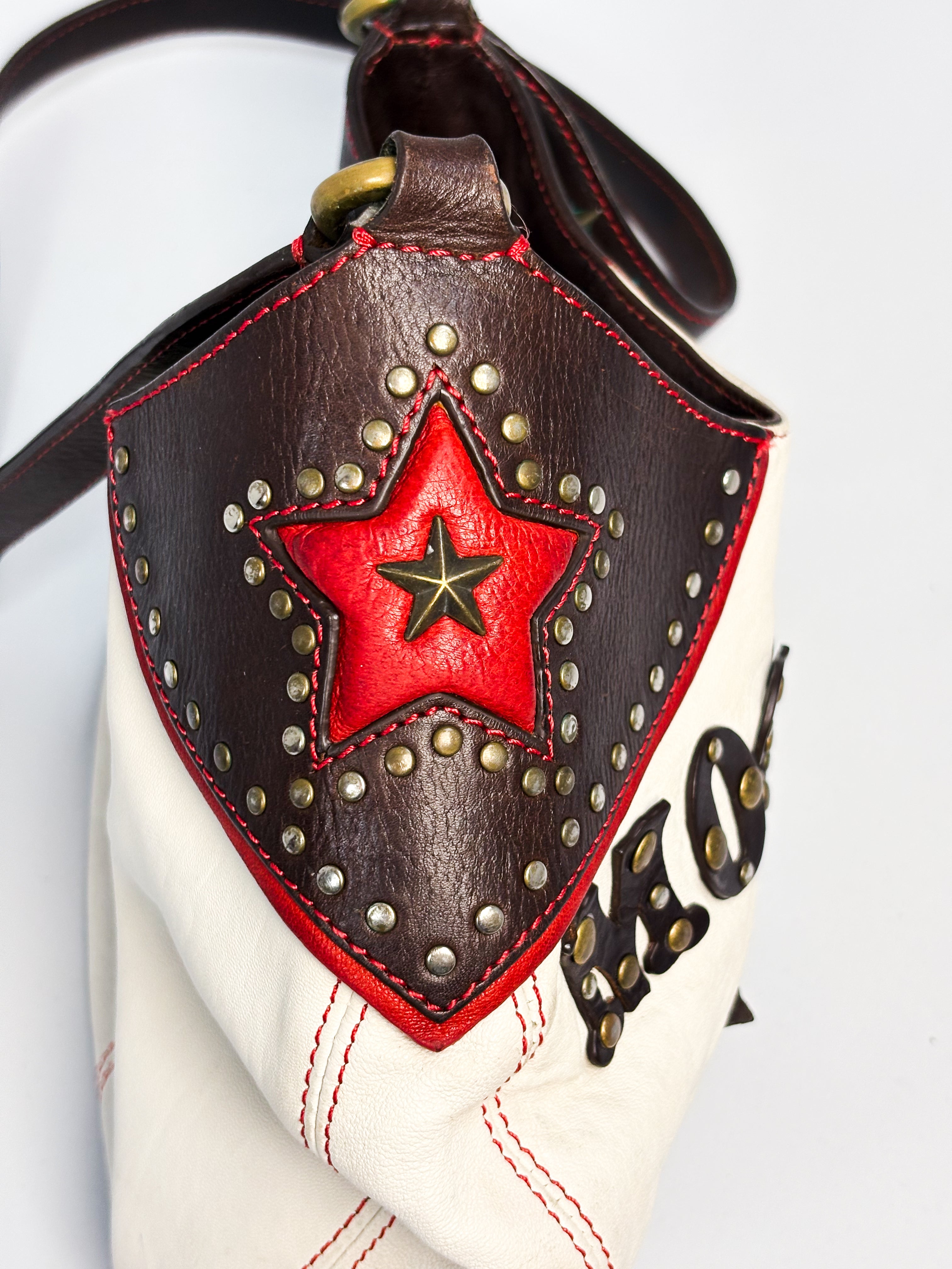 Moschino Jeans 2000s Studded Spellout Leather Shoulder Bag