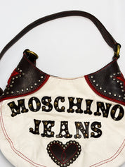 Moschino Jeans 2000s Studded Spellout Leather Shoulder Bag