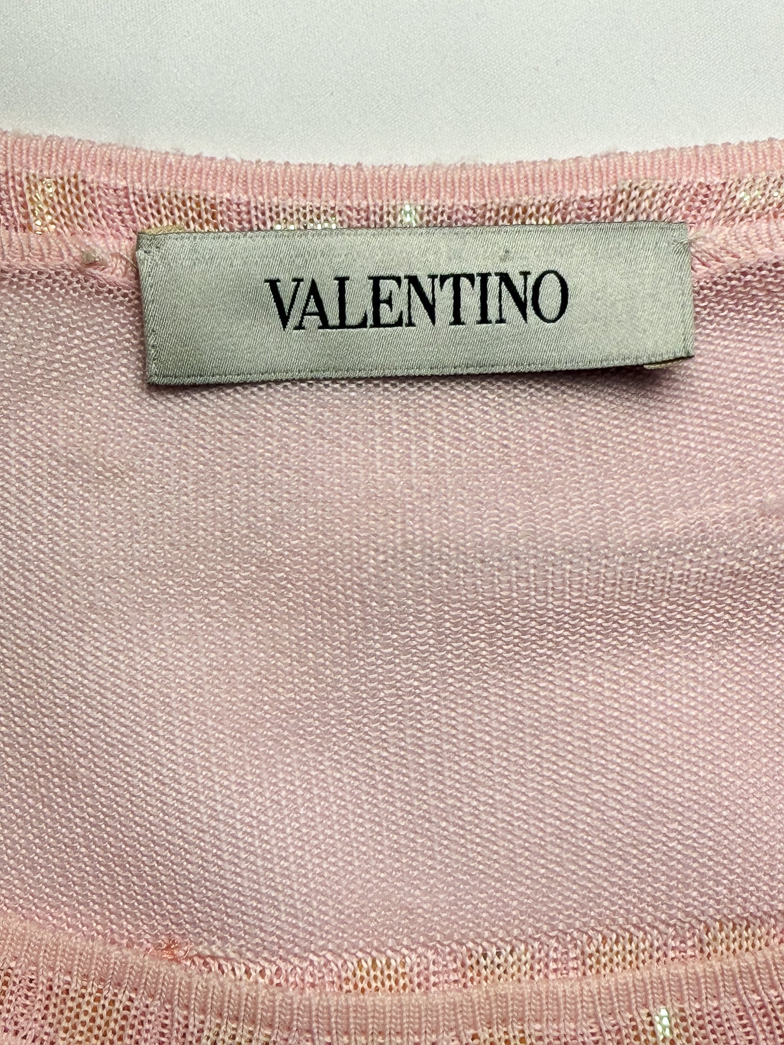 Valentino 2010s Pale Pink Silk Knit 3/4 Sleeve Top - S/M