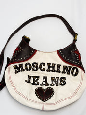 Moschino Jeans 2000s Studded Spellout Leather Shoulder Bag