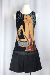 Custo Barcelona 2000s Drop Waist Mini Dress Woman Graphic with Purse