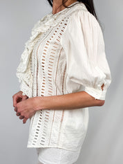 Blumarine White Ruffled Crochet Blouse - S/M