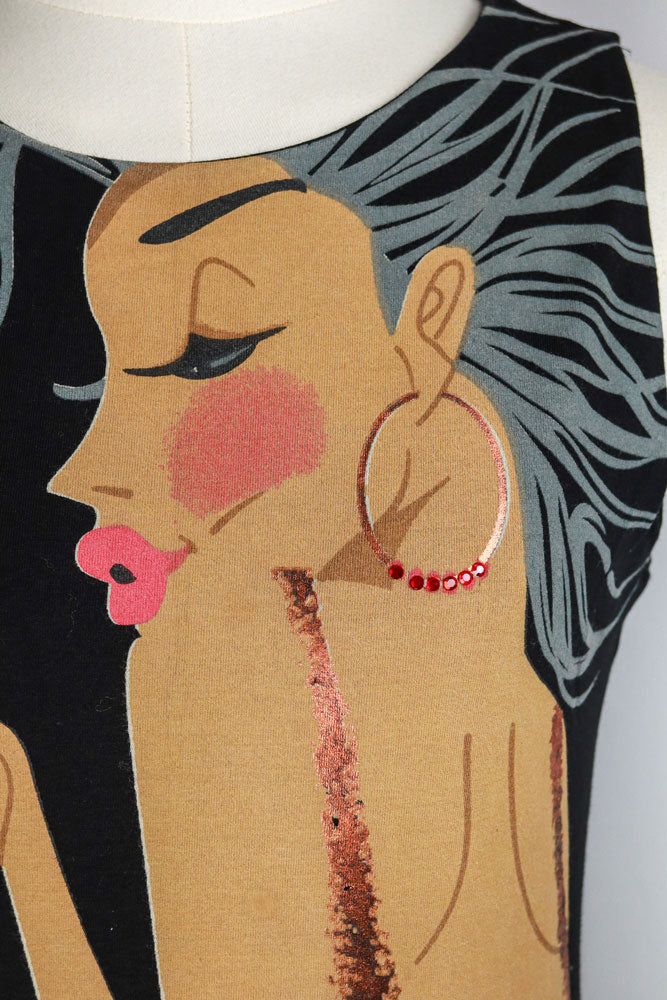 Custo Barcelona 2000s Drop Waist Mini Dress Woman Graphic with Purse