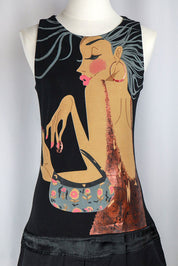 Custo Barcelona 2000s Drop Waist Mini Dress Woman Graphic with Purse