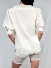 Blumarine White Ruffled Crochet Blouse - S/M