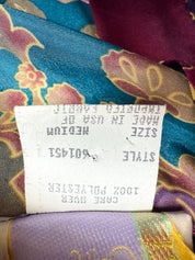 1990s Jewel Tone Floral Satin Wrap Robe - M