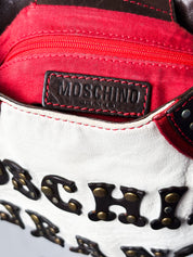 Moschino Jeans 2000s Studded Spellout Leather Shoulder Bag