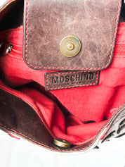 Moschino Jeans 2000s Studded Spellout Leather Shoulder Bag