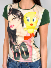 Custo Barcelona 2000s Tweety Illustrated Ringer Graphic Tee - S