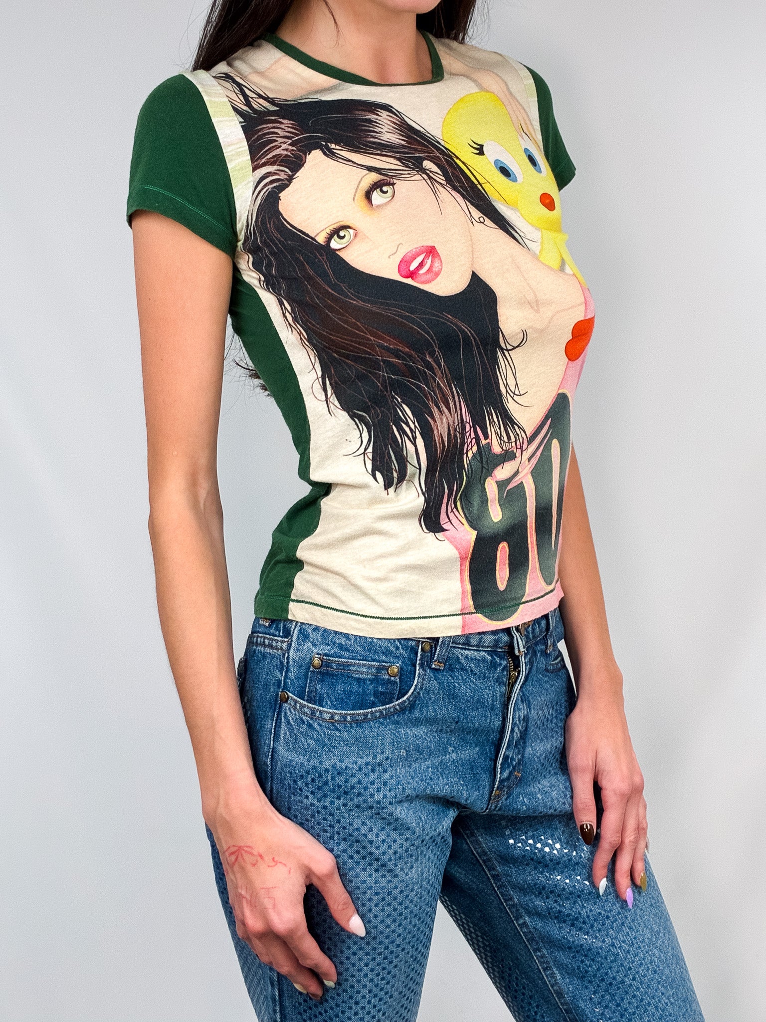 Custo Barcelona 2000s Tweety Illustrated Ringer Graphic Tee - S