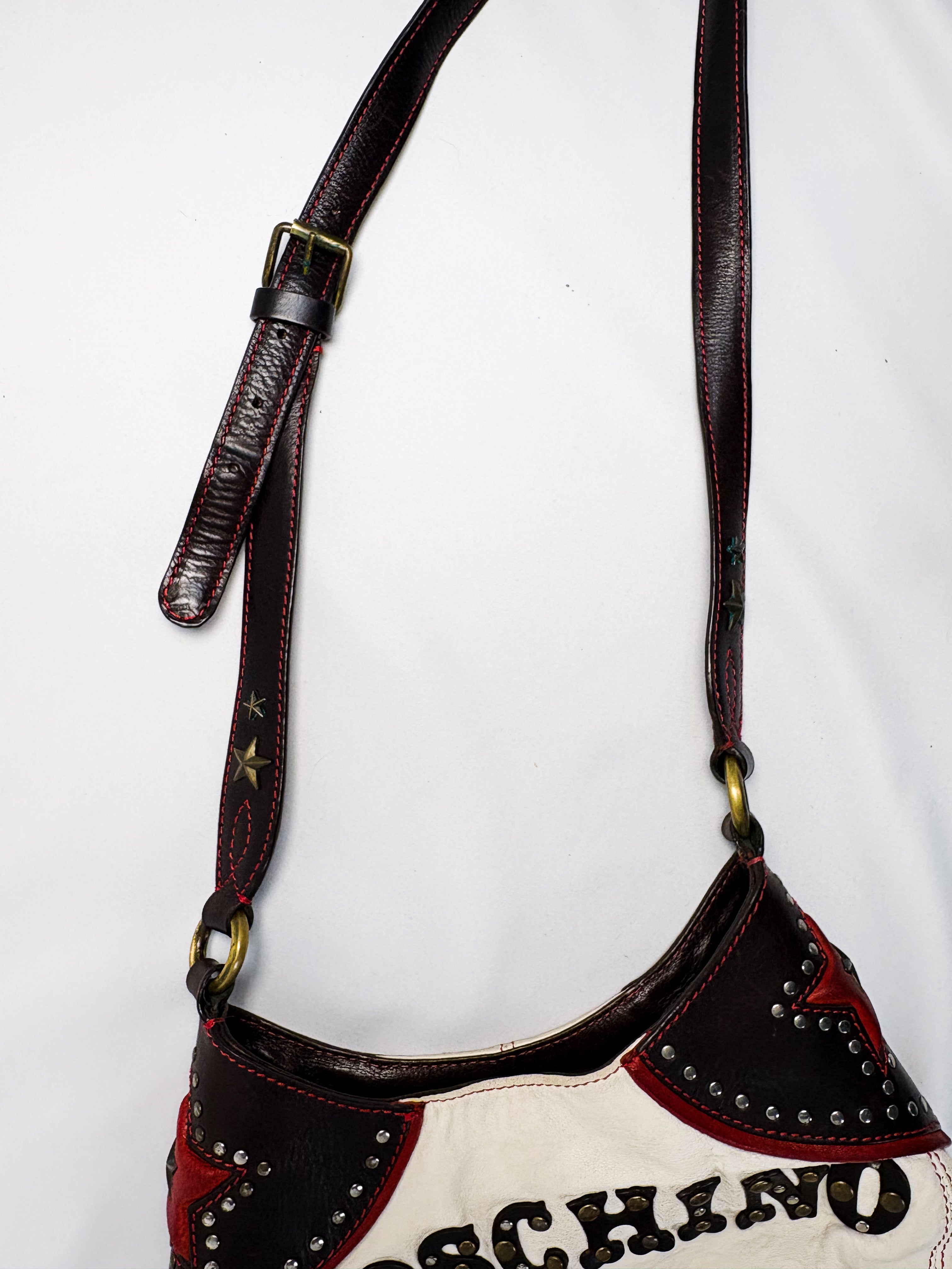 Moschino Jeans 2000s Studded Spellout Leather Shoulder Bag