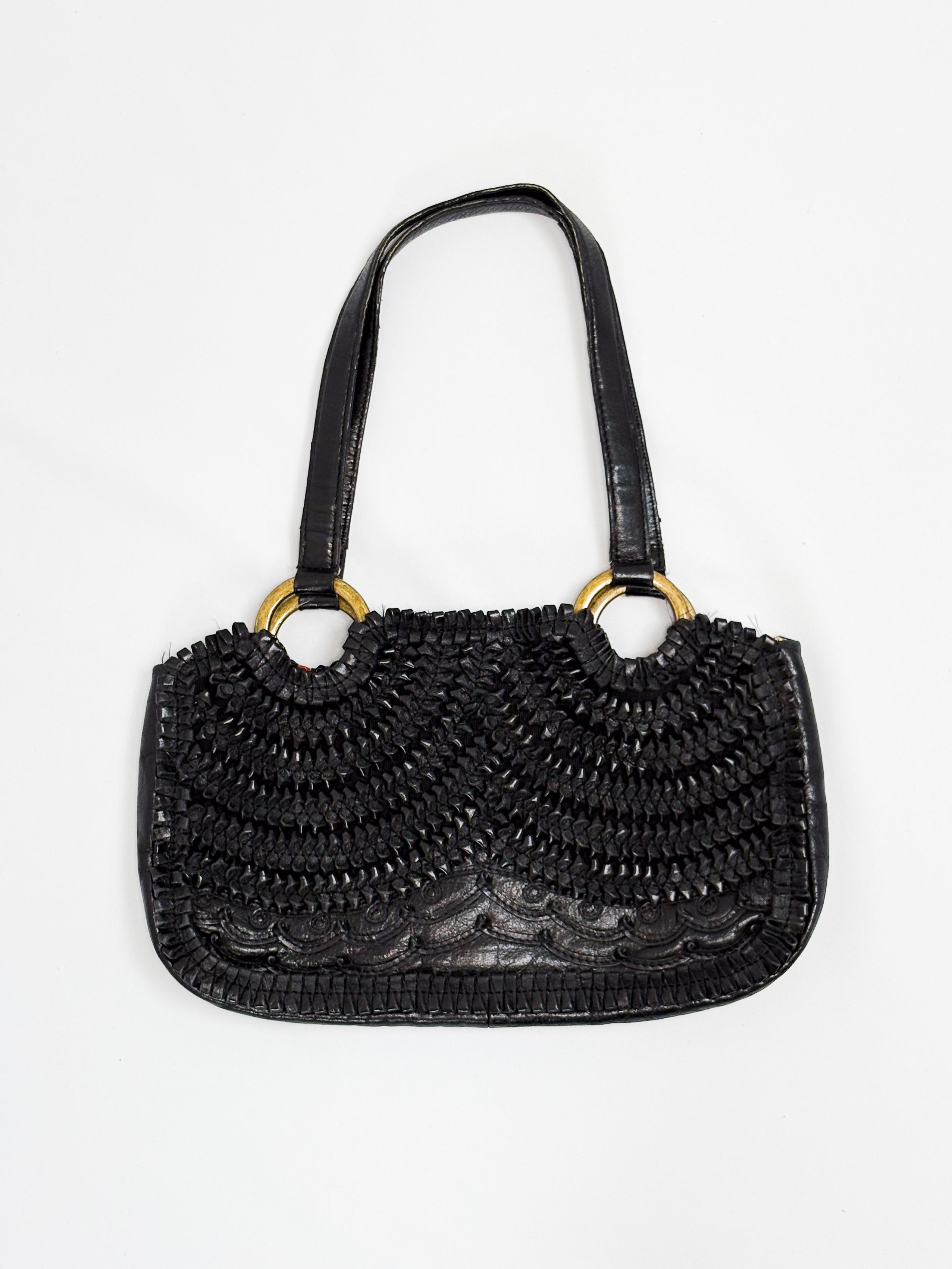 Gianfranco Ferré 2000s Black Woven Leather Top Handle Bag