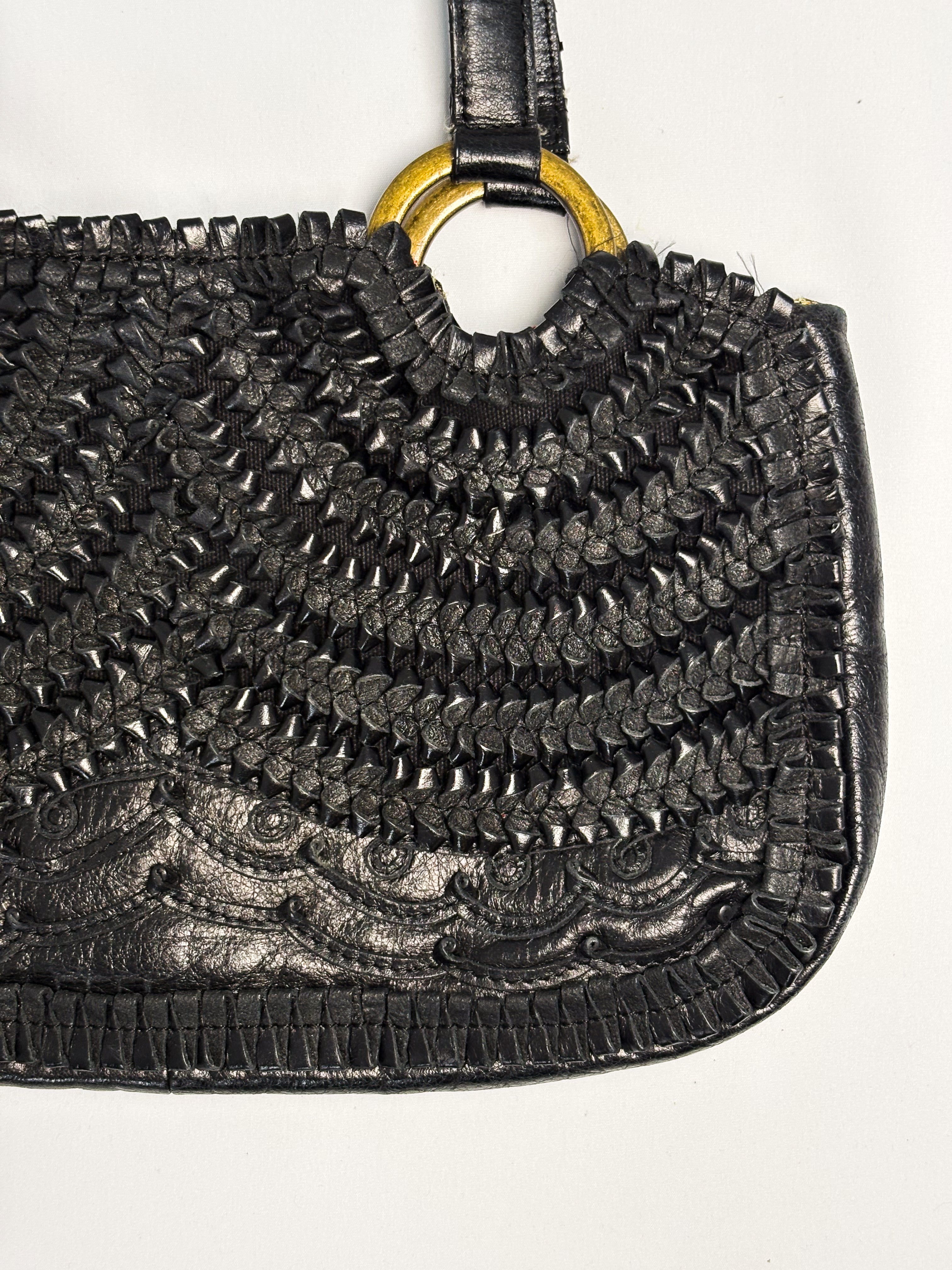Gianfranco Ferré 2000s Black Woven Leather Top Handle Bag