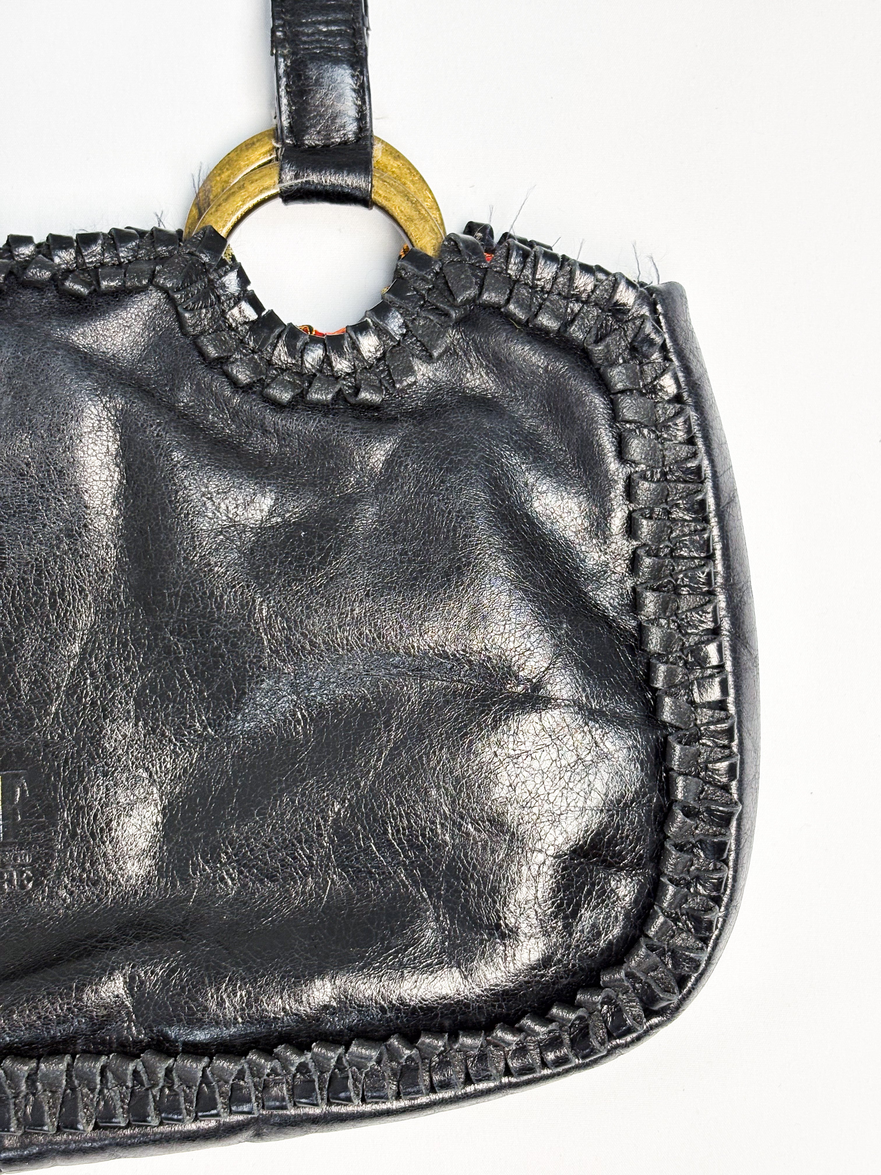 Gianfranco Ferré 2000s Black Woven Leather Top Handle Bag