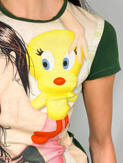 Custo Barcelona 2000s Tweety Illustrated Ringer Graphic Tee - S