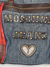 Moschino Jeans 2000s Denim & Leather Studded Spellout Tote Bag