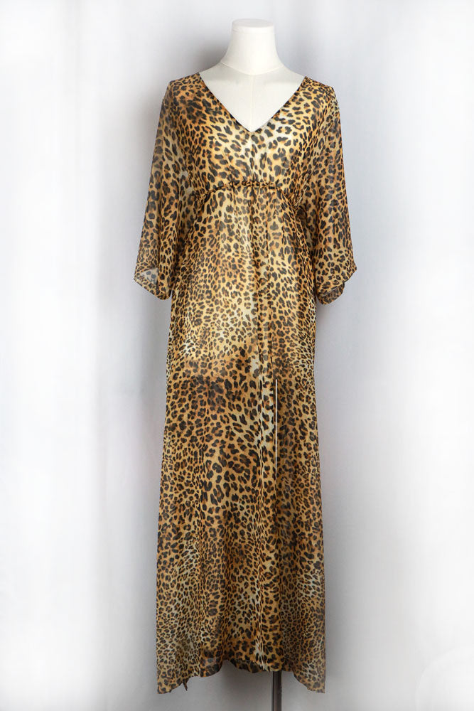 La Perla 2000s Leopard Print Sheer Maxi Kaftan Dress