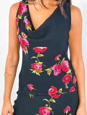 René Derhy Collection 2000s Black Floral Print Top & Skirt Set - S
