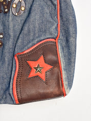 Moschino Jeans 2000s Denim & Leather Studded Spellout Tote Bag