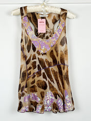 Laltramoda 2000s 100% Silk Leopard Print Sequin Top - L