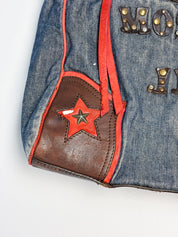Moschino Jeans 2000s Denim & Leather Studded Spellout Tote Bag