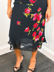 René Derhy Collection 2000s Black Floral Print Top & Skirt Set - S