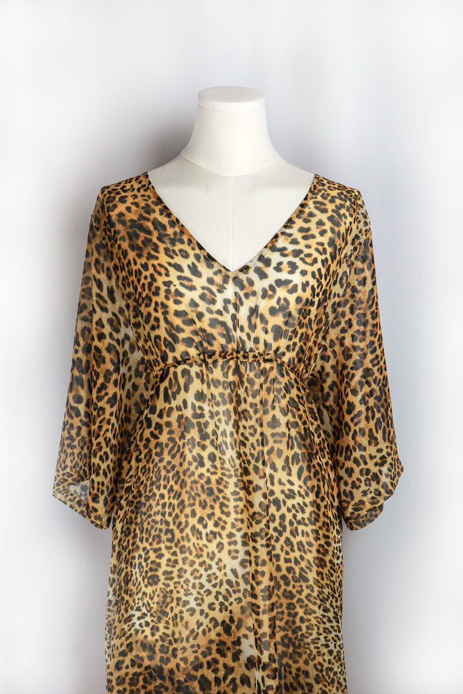 La Perla 2000s Leopard Print Sheer Maxi Kaftan Dress